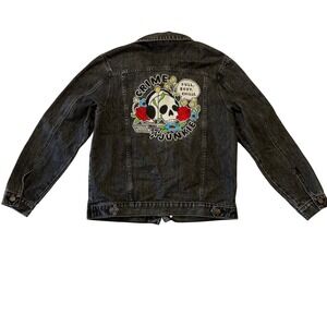 Crime Junkie Podcast Denim Jacket Black Embroidered Full Body Chills Mens M